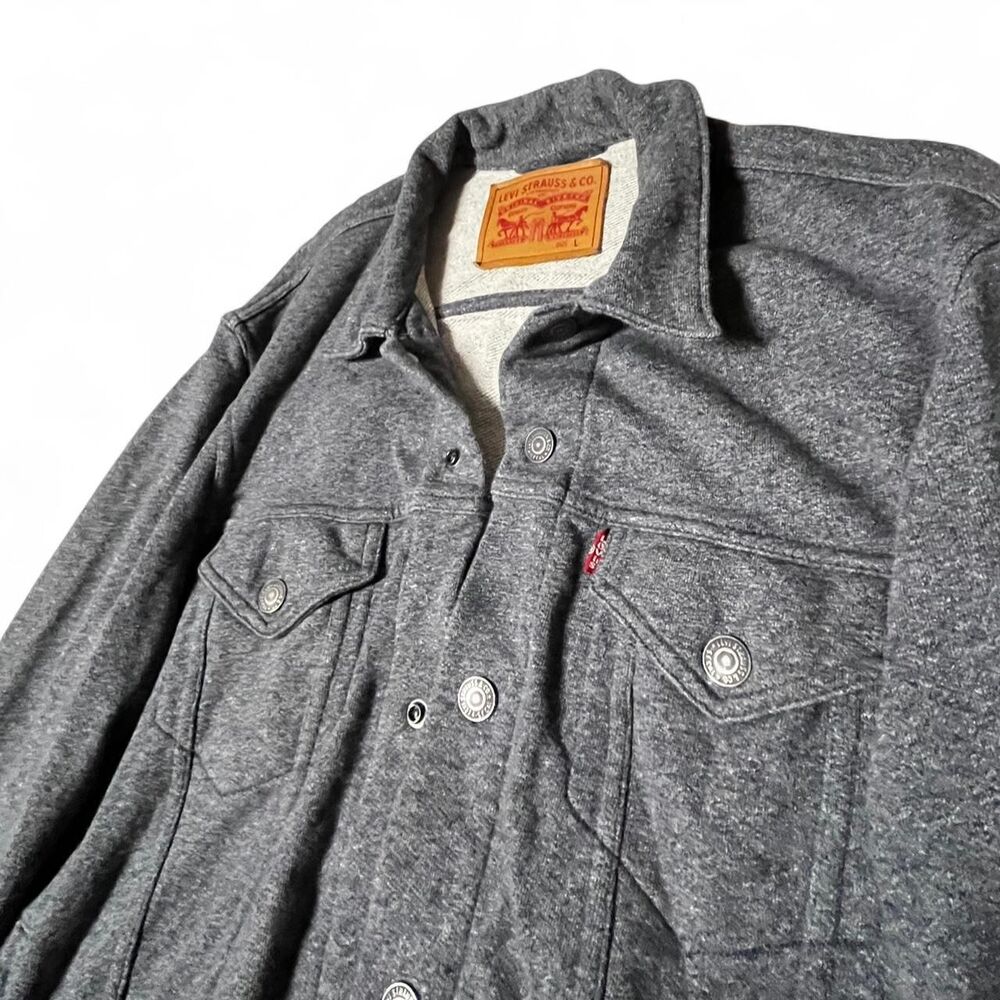 VINTAGE Levi’s French Terry Trucker Jacket - Heather Grey - Size Large
